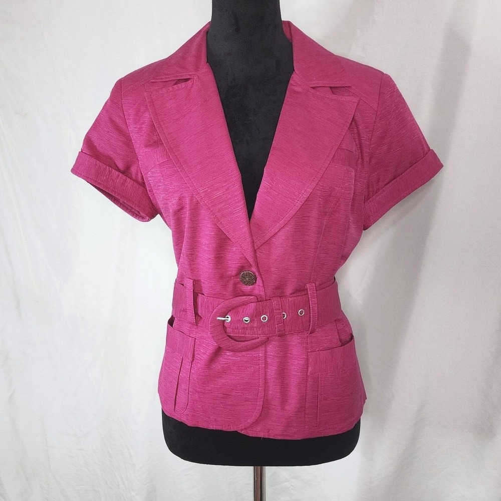 T RENZ SIGNATURE Size L Pink Dupioni Silk Belted Shacket Blazer by Theresa Renz